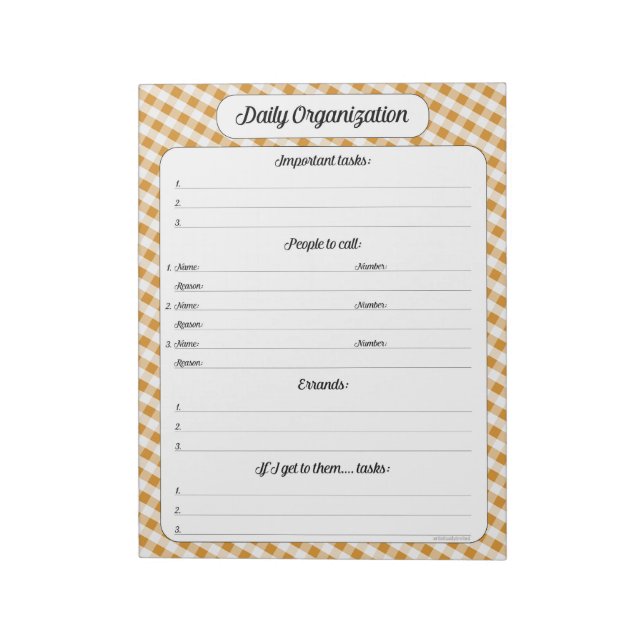 Bloc De Notas Organización diaria - Naranja Gingham Notepad (Lado Izquierdo)