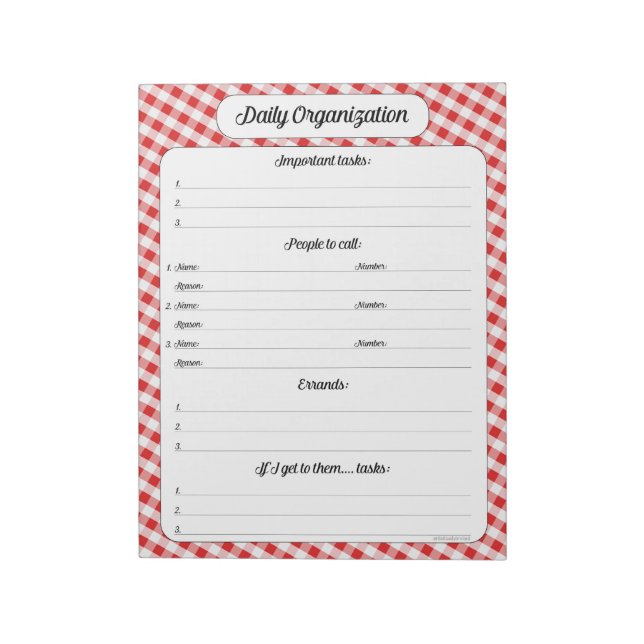 Bloc De Notas Organización Diaria - Red Gingham Notepad (Lado Izquierdo)