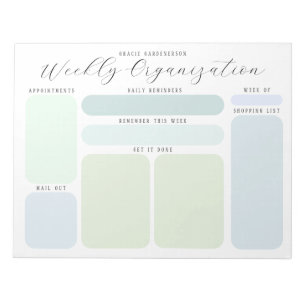 Bloc De Notas Organización semanal de Personalizados Pastel Blue