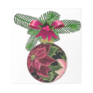 Bloc De Notas Ornamento de Borgoña de Poinsettia retro 50