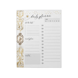 Bloc De Notas Ornate Elegance   Gold Pearl Jewel Daily Planner