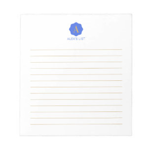 Bloc De Notas Oro & Azul Monograma Moderno Personalizado Simple