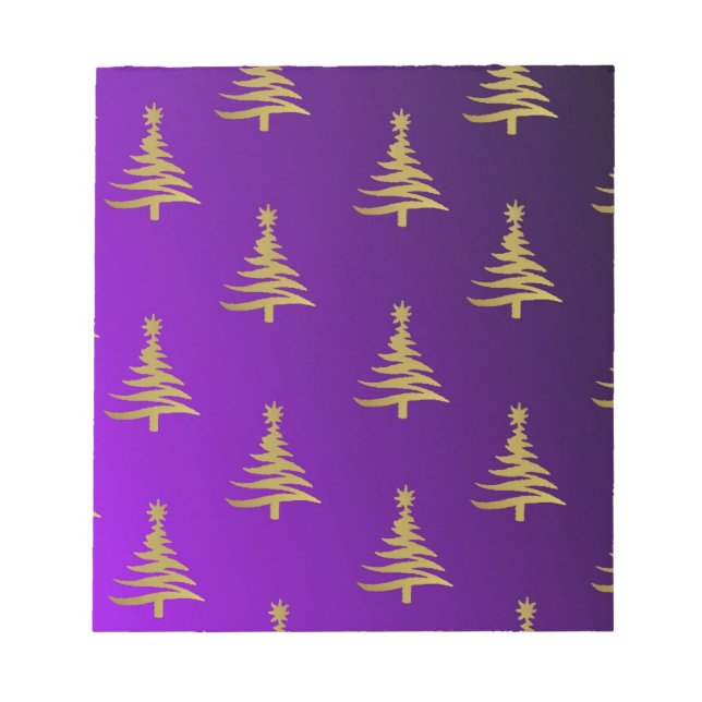 Bloc De Notas Oro de árboles de Navidad en morado (Frente)