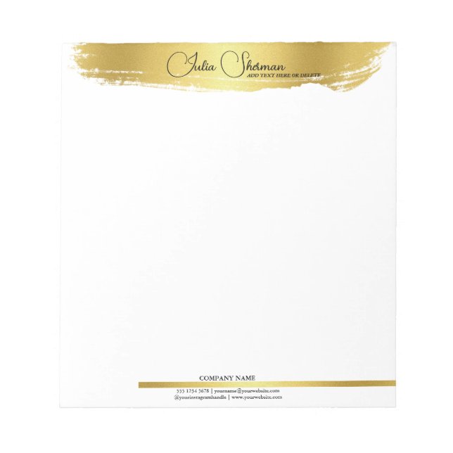 Bloc De Notas Oro Monograma Negro Chic Moderno Script Minimalist (Frente)