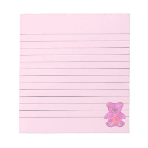 Bloc De Notas Oso De Bebé Cuidado En Personalizado Rosa