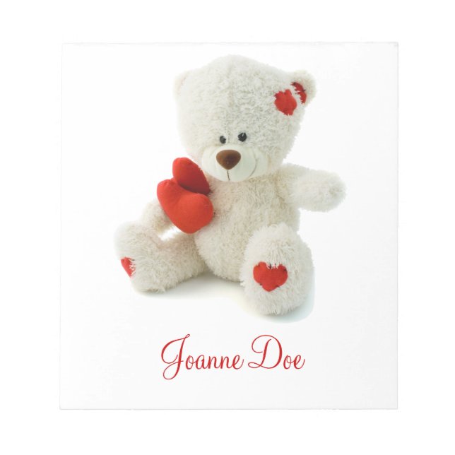 Bloc De Notas Oso de peluche blanco suave con corazón (Frente)