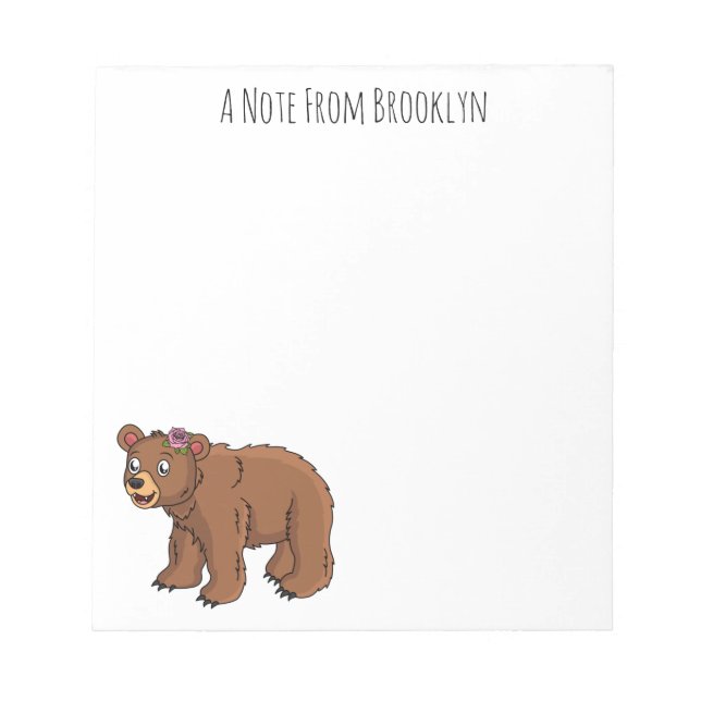 Bloc De Notas Oso dulce con ilustracion personalizado de flores (Frente)