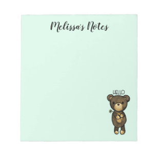 Bloc De Notas Oso marrón lindo con una flor amarilla