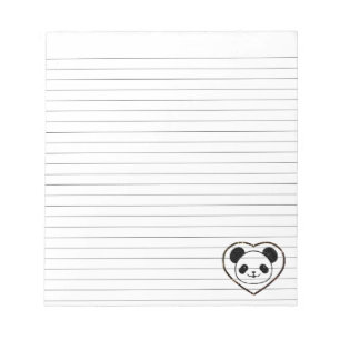 Bloc De Notas Oso Panda Bebé con Sello de Goma y Corazón Rayado