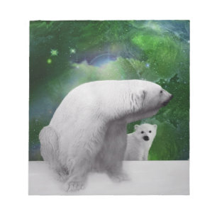 Bloc De Notas Oso polar, cachorro y aurora de la aurora boreal