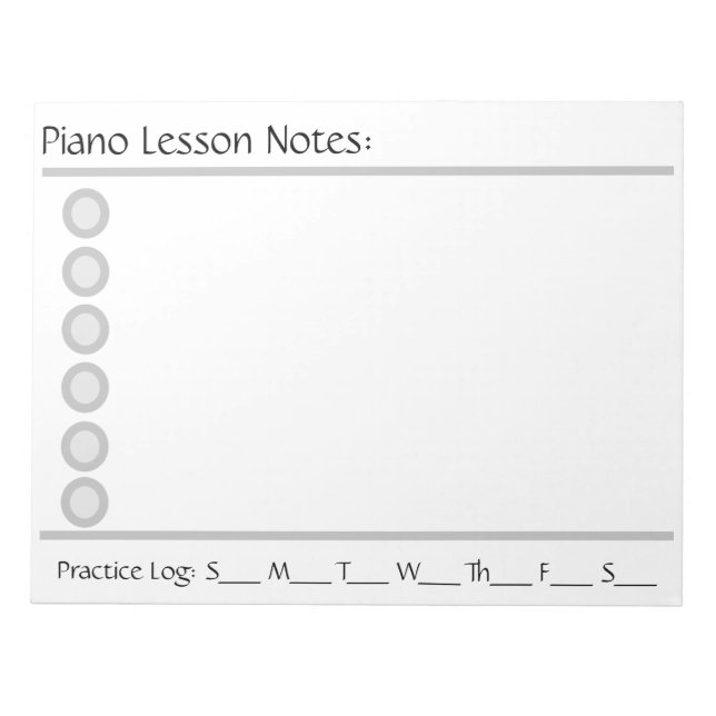 Bloc De Notas Pad de notas de lección de piano (Frente)