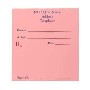 Bloc De Notas Pads de prescripción manual (rosa claro)