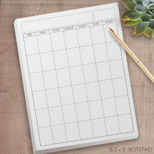 Bloc De Notas Página Calendario en Blanco - Vista de retrato de 