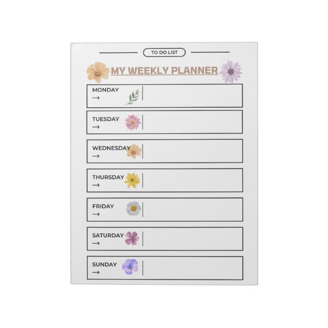 Bloc De Notas Página de planificador semanal floral (Lado Izquierdo)