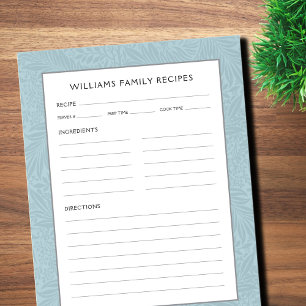 Bloc De Notas Página de Receta de Nombre de Familia   Floral Azu