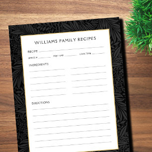 Bloc De Notas Página de Receta de Nombre de Familia   Floral Neg
