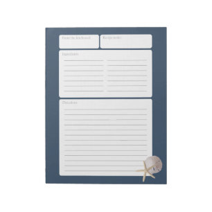 Bloc De Notas Página de recetas Dólar de arena azul y pez estrel