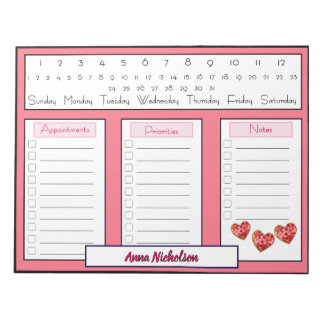 Bloc De Notas Página Modern Hearts Daily To Do Appointner Planne