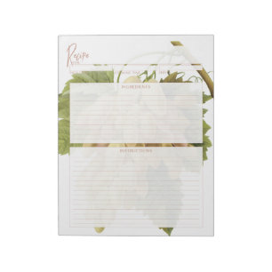 Bloc De Notas Páginas de la receta de uvas blancas botánicas