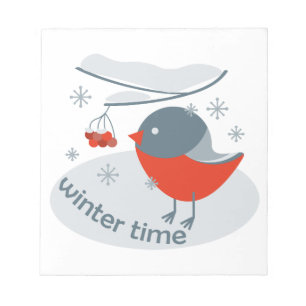 Bloc De Notas Pájaro bullfinch de invierno y bayas rojas