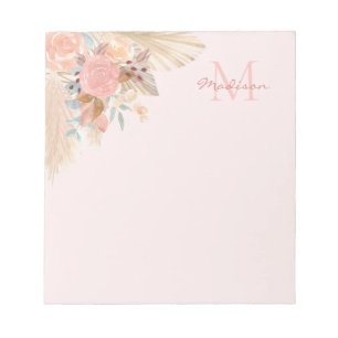 Bloc De Notas Pampas Grass Rosa Gold Florines Nombre Monograma