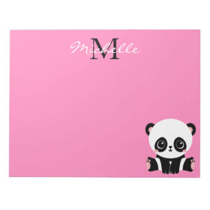 Bloc De Notas Panda monograma corto de sentada rosado personaliz