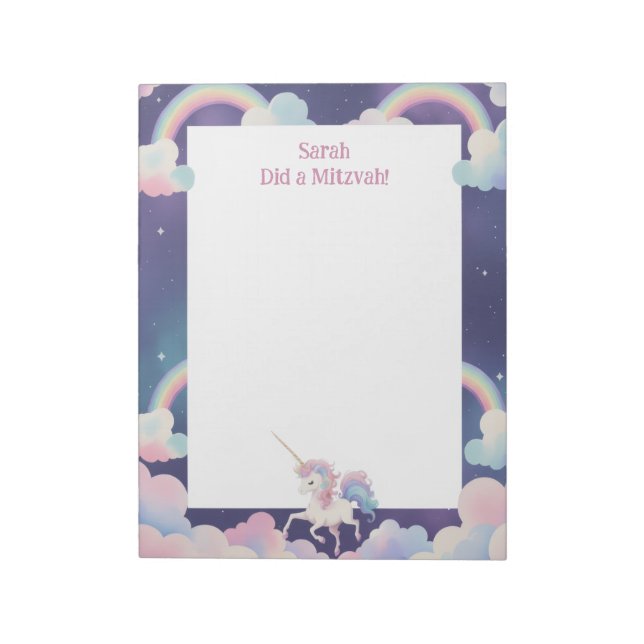 Bloc De Notas Panel de notas de Mitzvah Personalizada de Unicorn (Lado Izquierdo)