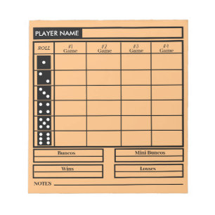 Bloc De Notas panel de puntuación de bunco
