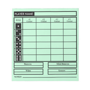Bloc De Notas panel de puntuación de bunco