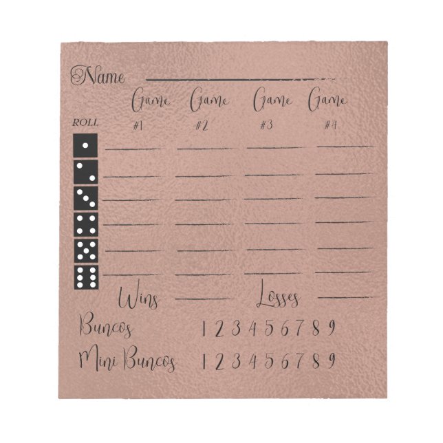 Bloc De Notas Panel de puntuación elegante para el bunco (Frente)