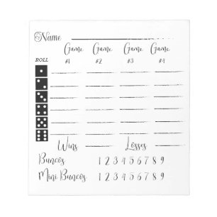 Bloc De Notas Panel de puntuación elegante para el bunco