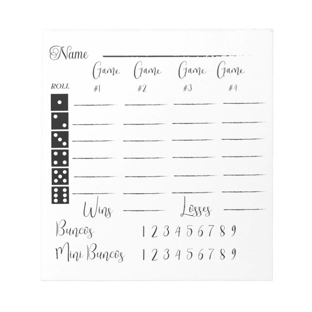 Bloc De Notas Panel de puntuación elegante para el bunco (Frente)