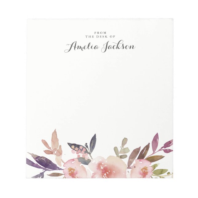 Bloc De Notas Papel de Acuarela Floral Personalizado Papelería (Frente)