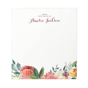 Bloc De Notas Papel de Acuarela Floral Personalizado Papelería