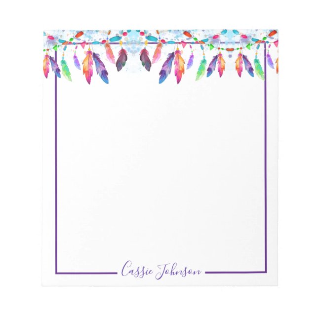 Bloc De Notas Papel de boho plumas personalizado (Frente)