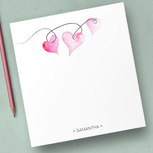 Bloc De Notas Papel de carta personalizado Corazones rosados acu