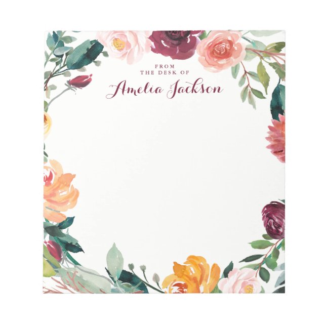 Bloc De Notas Papel de carta personalizado de flor de Burdeos ac (Frente)
