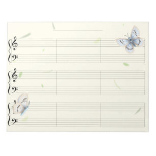 Bloc De Notas Papel pautado ancho para piano mariposas Manu niño