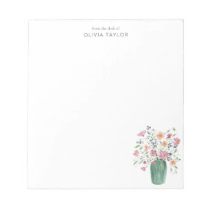 Bloc De Notas Papel Personalizado con Nombre y Florales Pintadas