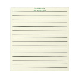 Bloc De Notas Papel Rayado De Profesor Verde Claro De La Mesa De