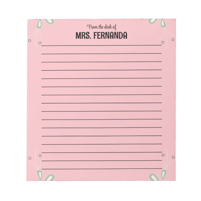 Bloc De Notas Papel Rayado de Profesora Rosa Bonito De Sobre Mi  (Frente)
