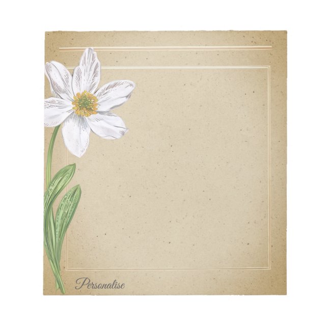 Bloc De Notas Papel viejo de la vendimia de la flor blanca Daffo (Frente)