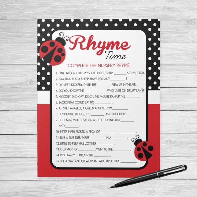 Bloc De Notas Paquete de juego Baby Shower de Ladybug Nursery Rh (Ladybug Nursery Rhyme Time Baby Shower Game (Answer Key in Details))