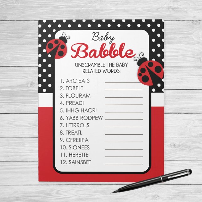 Bloc De Notas Paquete de juego Baby Shower de Word Unscramble La (Ladybug Baby Babble Word Unscramble Baby Shower Game)