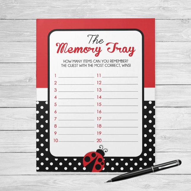Bloc De Notas Paquete de juego de Baby Shower de la bandeja de m (Ladybug Memory Tray Baby Shower Game)