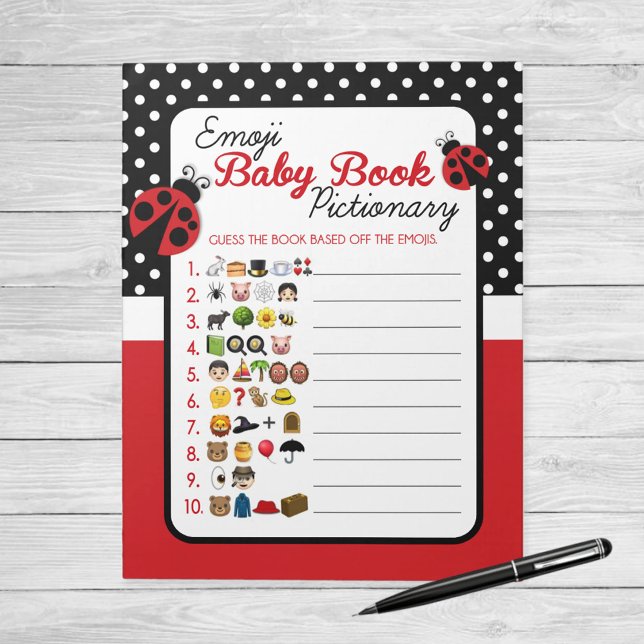 Bloc De Notas Paquete de juego de Baby Shower Ladybug Baby Book  (Ladybug Emoji Baby Book Pictionary Baby Shower Game)