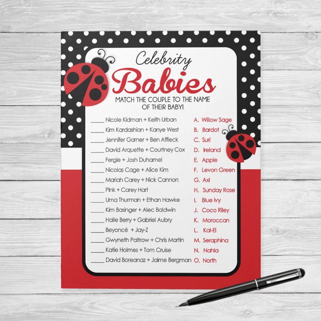 Bloc De Notas Paquete de juego de Baby Shower para bebés famosos (Ladybug Baby Shower Celebrity Babies Shower Game)