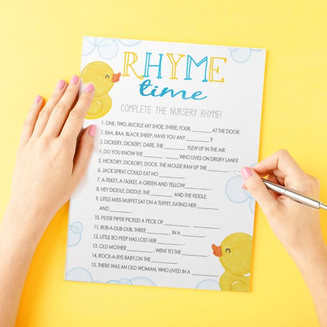 Bloc De Notas Paquete de juego de Baby Shower Rhyme de enfermera (Nursery Rhyme Fill in the Blank Watercolor Rubber Duck Baby Shower Game Pack of 40 Answer Sheets)
