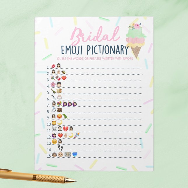 Bloc De Notas Paquete de juego de ducha de novia con Emoji de he (Emoji Pictionary Ice Cream Scooped Up Bridal Shower Game Pack of 40 Answer Sheets)