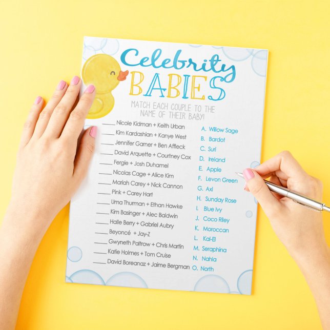 Bloc De Notas Paquete de juego de ducha para bebés de la celebri (Celebrity Babies Watercolor Rubber Duck Baby Shower Game Pack of 40 Answer Sheets)